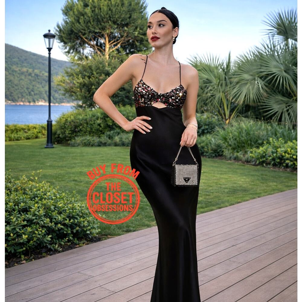 LAST ONE!!! ZARA Blogger Fave Strappy Satin Midi Dress NWT Black L